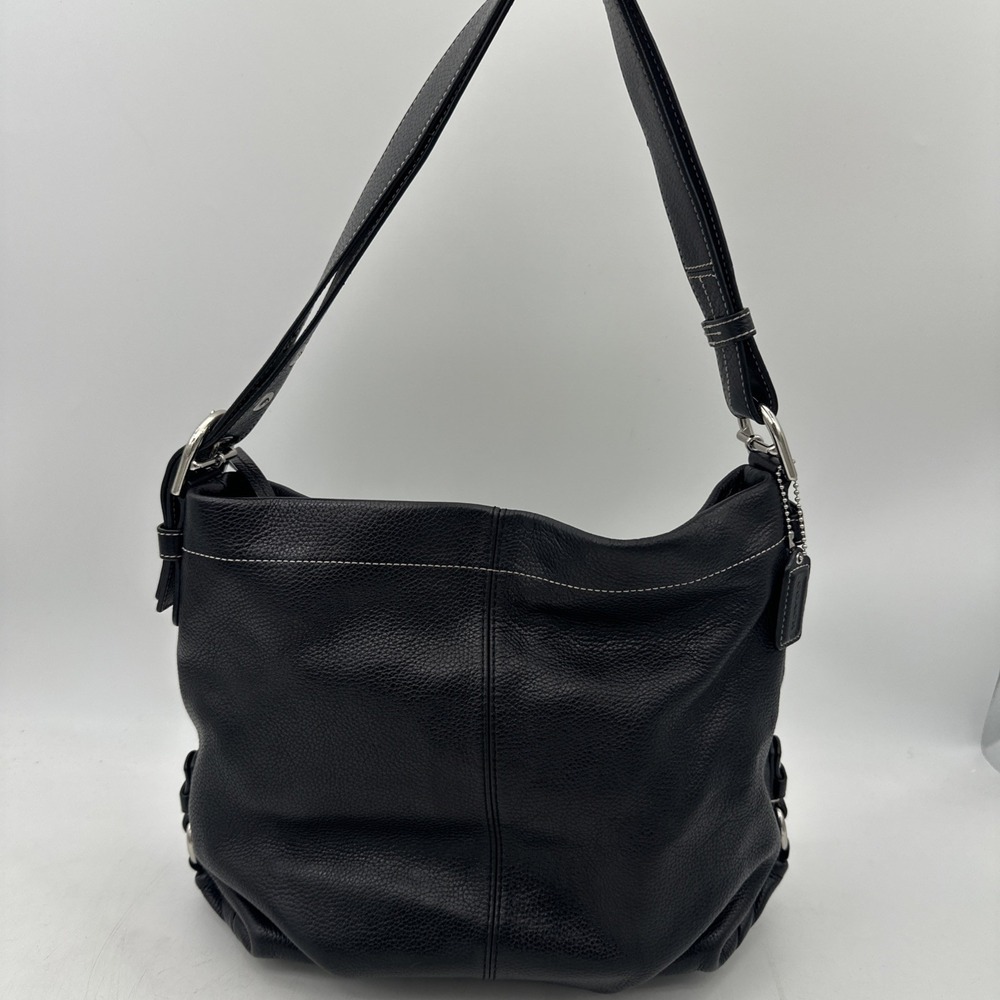 COACH  F15064 Black Hobo Leather Shoulder Bag  Leather 14"x 11" EUC